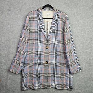 J.JILL Relaxed Blue Red Boyfriend Style Button Up Light-weigh Blazer Size M